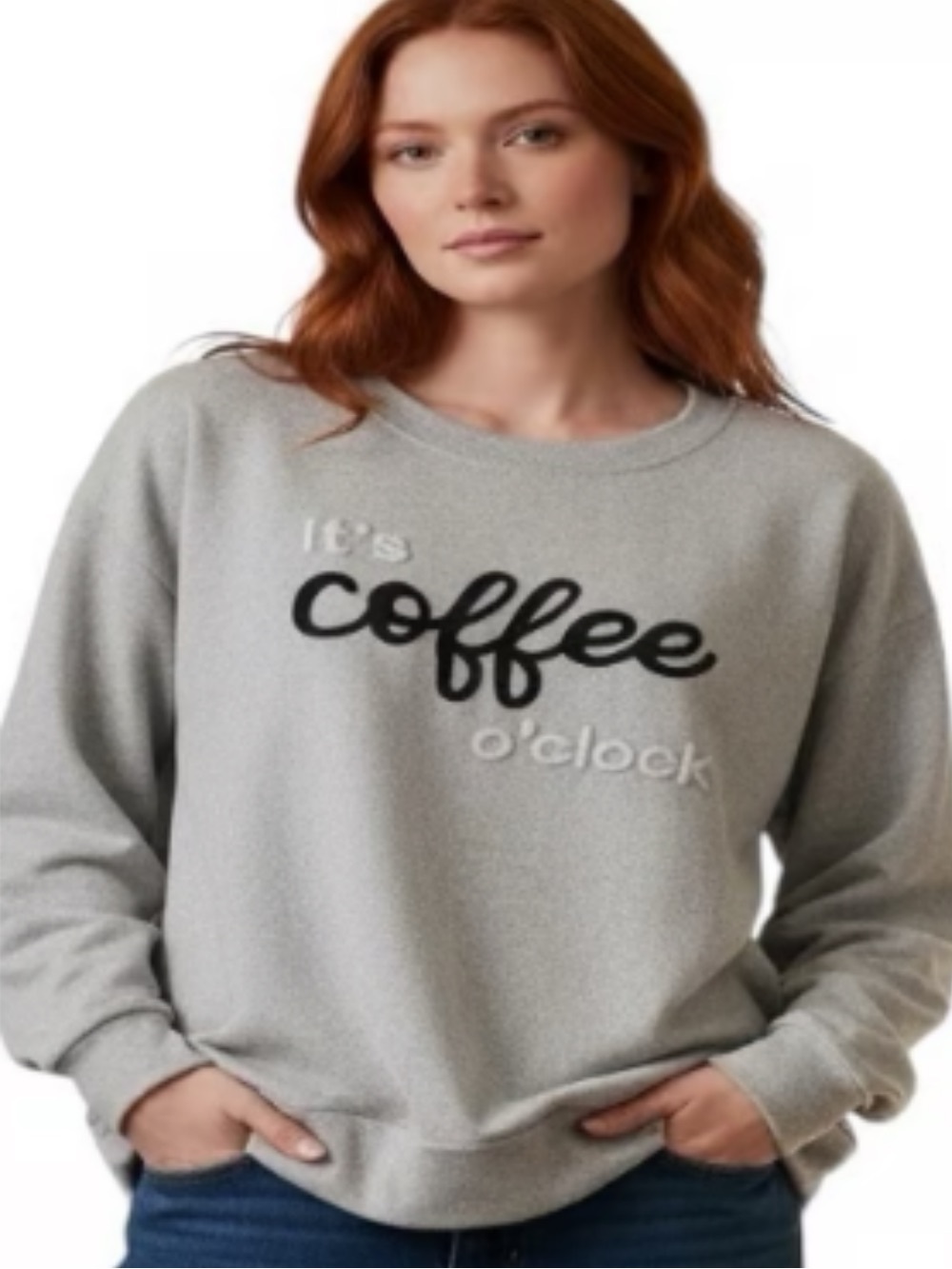 Secret Treasures Cozy Light Heather Gray "It's Coffee O'clock" Soft Sweatshirt